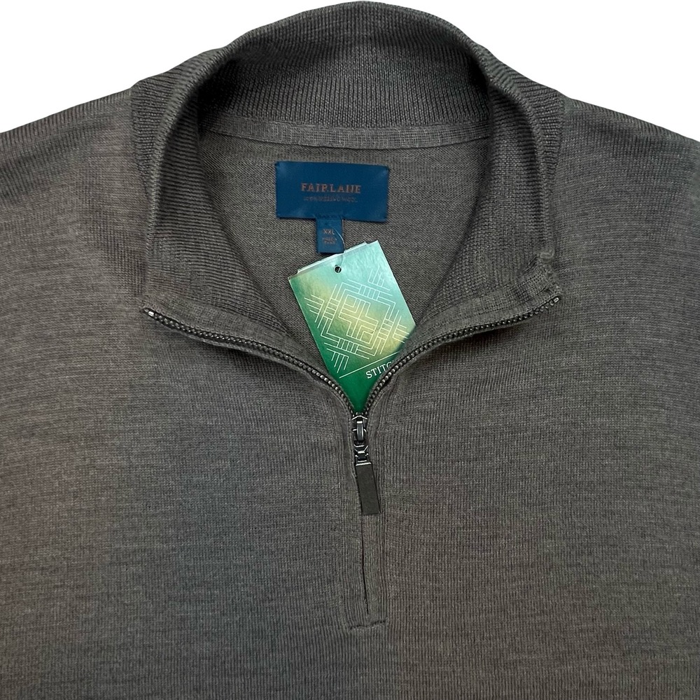 Fairlane NWT Mens Quarter Zip Sweater Brown Merino Wool Pullover Casual XXL‎